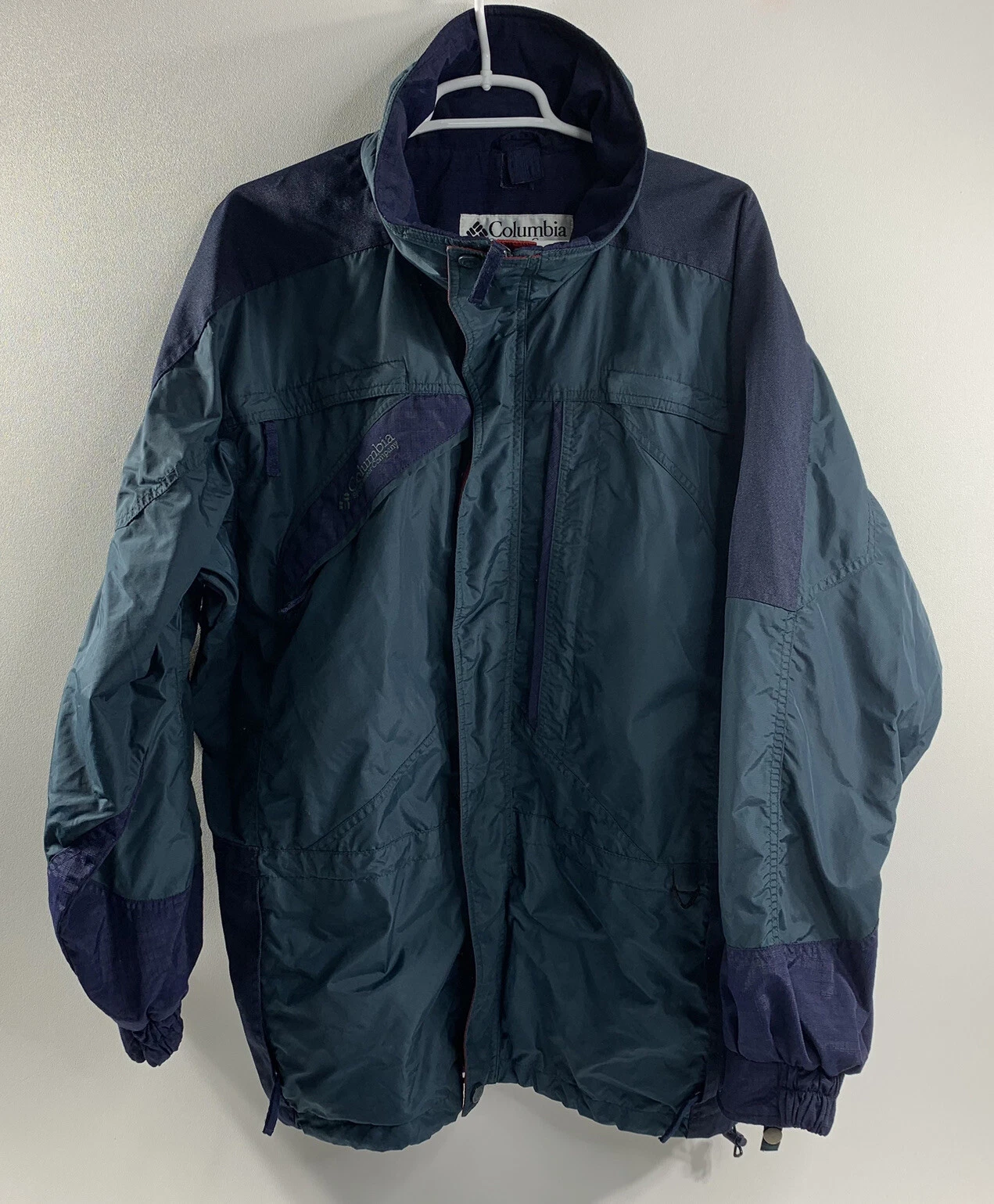 Columbia Blue Green Winter Coat Windbreaker Logo Outdoor Men’s L Large