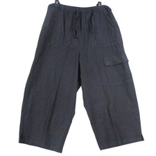 Linen Blend Cargo Crop Pants Charcoal Gray El...