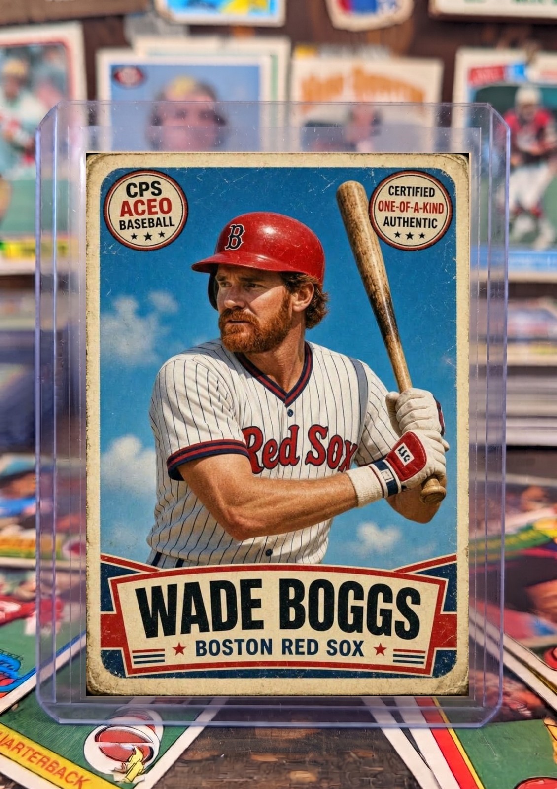 Custom Mixed-Media ACEO Art Card Original Athlete Illustration Wade Boggs