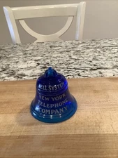 Vtg Bell System NY Telephone Company Blue Glass Bell Paperweight *Free Shipping*