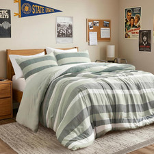 King Size Comforter Set Sage Green - 3 Pieces Modern Striped Quilt Bedding for D