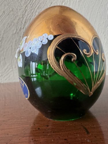 BOHEMIA Emerald-Green Czech Crystal EGG (24kt Trim,Hand-painted) 2.75” MINT - Picture 7 of 23