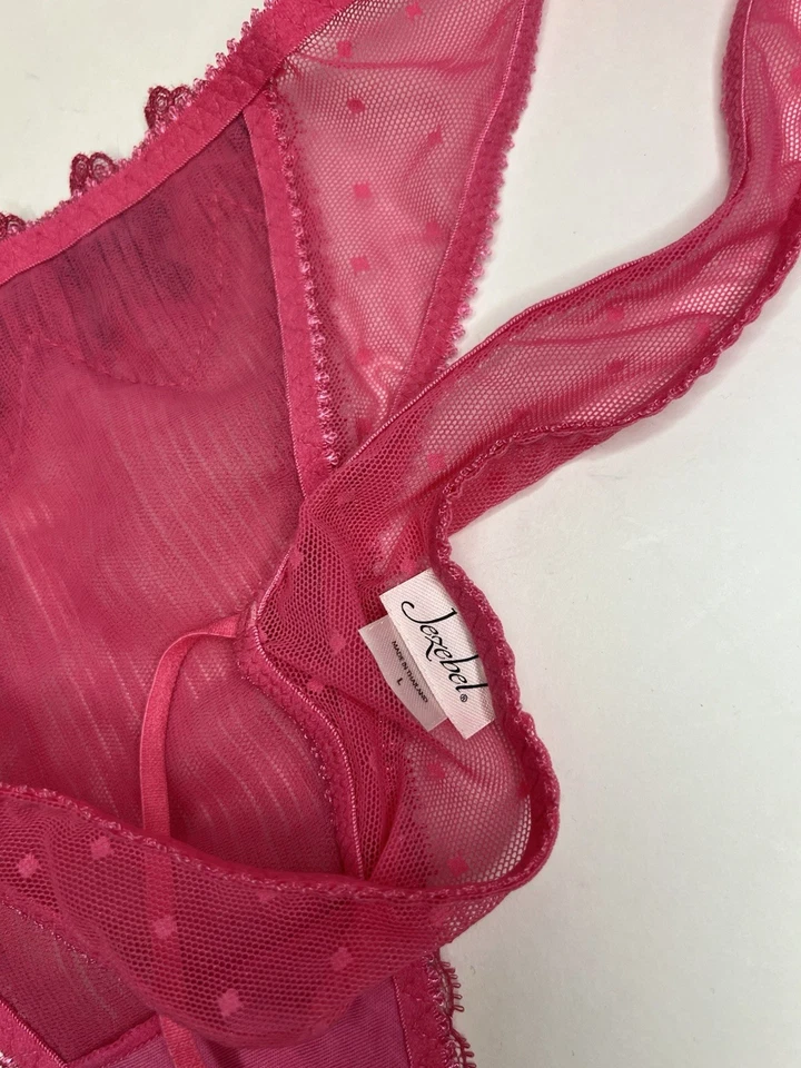 NWT JEZEBEL LARGE BLACK PINK BABYDOLL BOW LACE VINTAGE RARE THONG PANTIES - Image 3 of 3