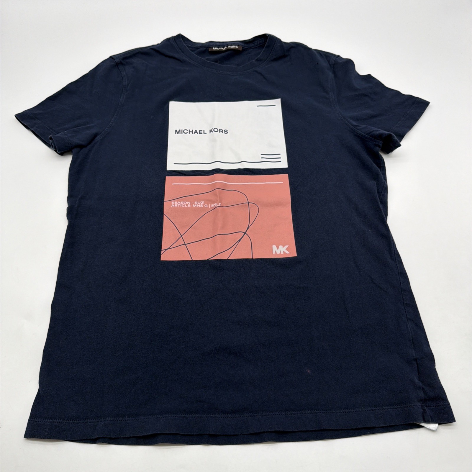 Michael Kors T-shirt Men S Blue Graphic Print Logo 100% Cotton.#42088