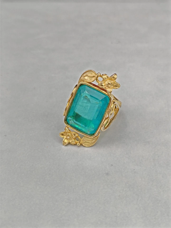 Anello donna acquamarina argento 925 placcato oro giallo fascia regolabile - Immagine 4 di 4