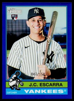 2025 Topps Heritage #520 J.C. Escarra Chrome Blue Refractor #/150