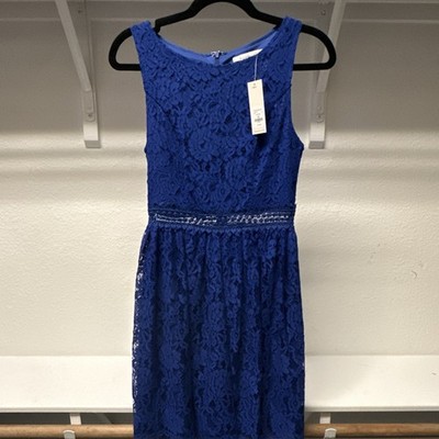 NWT Francesca s Royal Blue Lace A-Line Dress XS Sleeveless Crochet Waist Party