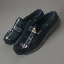 Easy Spirit Women Traveltime Sz 5.5 Plaid Black Green Suede Mule/Clog/Slippers