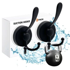 2 Pcs Suction Cup Hooks For Shower Stainless Steel Matte Black Bathroom Holder