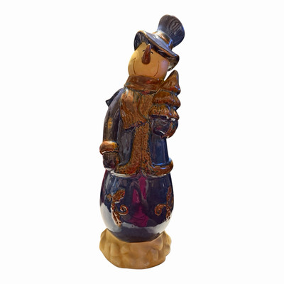 Snowman Figurine Christmas Seasonal Holiday Blue Gold Beige Freestanding Top Hat