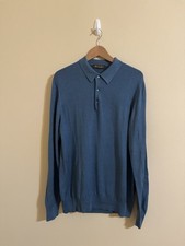 Loro Piana Silk Polo Shirt Long Sleeve Blue 54