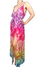 V by Very 12-14 Long Dress Beach Cover Up Floaty Maxi Long Slit Floral Rainbow