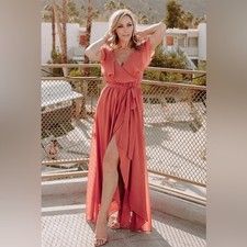 NWT Baltic Born Katya Ruffle Maxi Dress in Rosewood Size Large