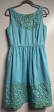 Lilly Pulitzer Size 8 Dress Blue Green Embroidered Sleeveless Tea Party Sun