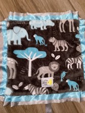 Security Blanket Lovey Blue/Gray Plush Satin Trim Safari baby boys