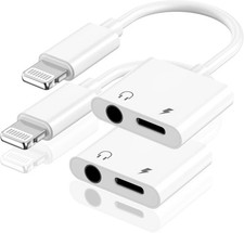 2PK Lightning to 3.5mm Audio + Charger Adapter MFi Certified for iPhone iPad