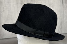 VTG Black Fedora Hat Full Brim Noir Retro Made USA Adult / Mens Size 7 - 56