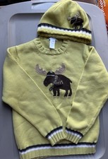 Janie And Jack Moose Sweater Matching Beanie Size 7