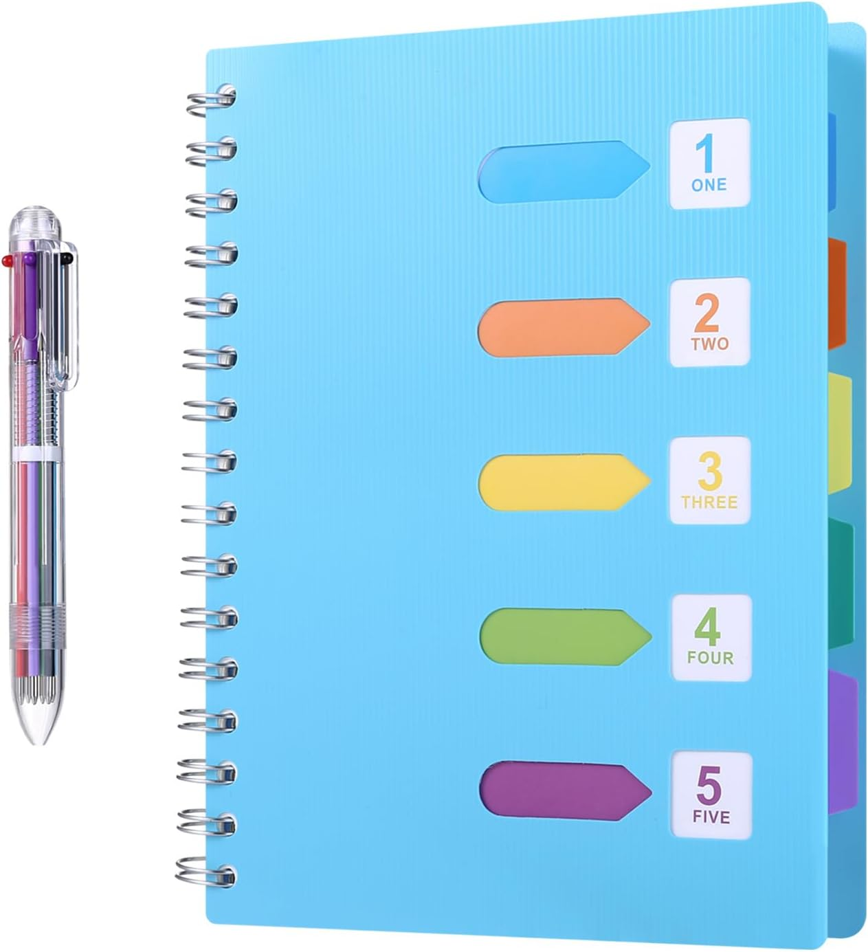 A5 Notebook with Dividers Spiral Notebooks Journal Notepad with 5 Colored Tabs&