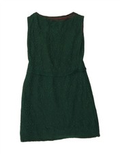 VINTAGE Womens Abstract Pattern Sleeveless Sheath Dress UK 12 Medium Green VB11