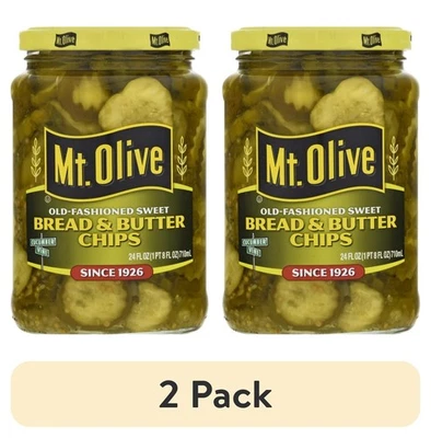 (2 pack) Mt. Olive Old Fashion Sweet Bread & Butter Pickle Chips, 24 fl oz jar