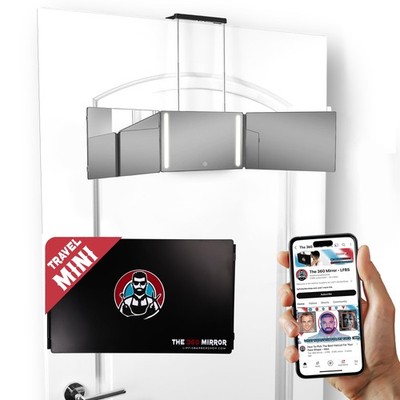 The 360 Mirror - 3 Way for Self 12''L x 8''W, Black - Mini Led Version 