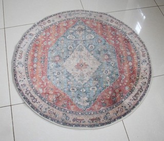 Traditioneller Stil 90 cm runder Teppich warme Farben rosa/blau östlich