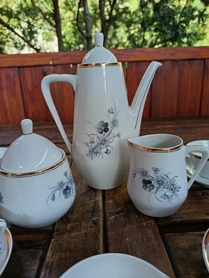 Hollohaza vintage Hungarian porcelain coffee set shaded gray