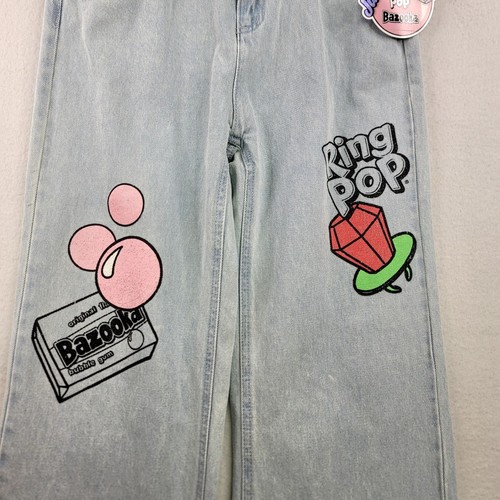Justice Girls Bazooka Ring Pop Graphic Baggy Jeans Holographic Belt Size 14 NEW - Picture 2 of 12