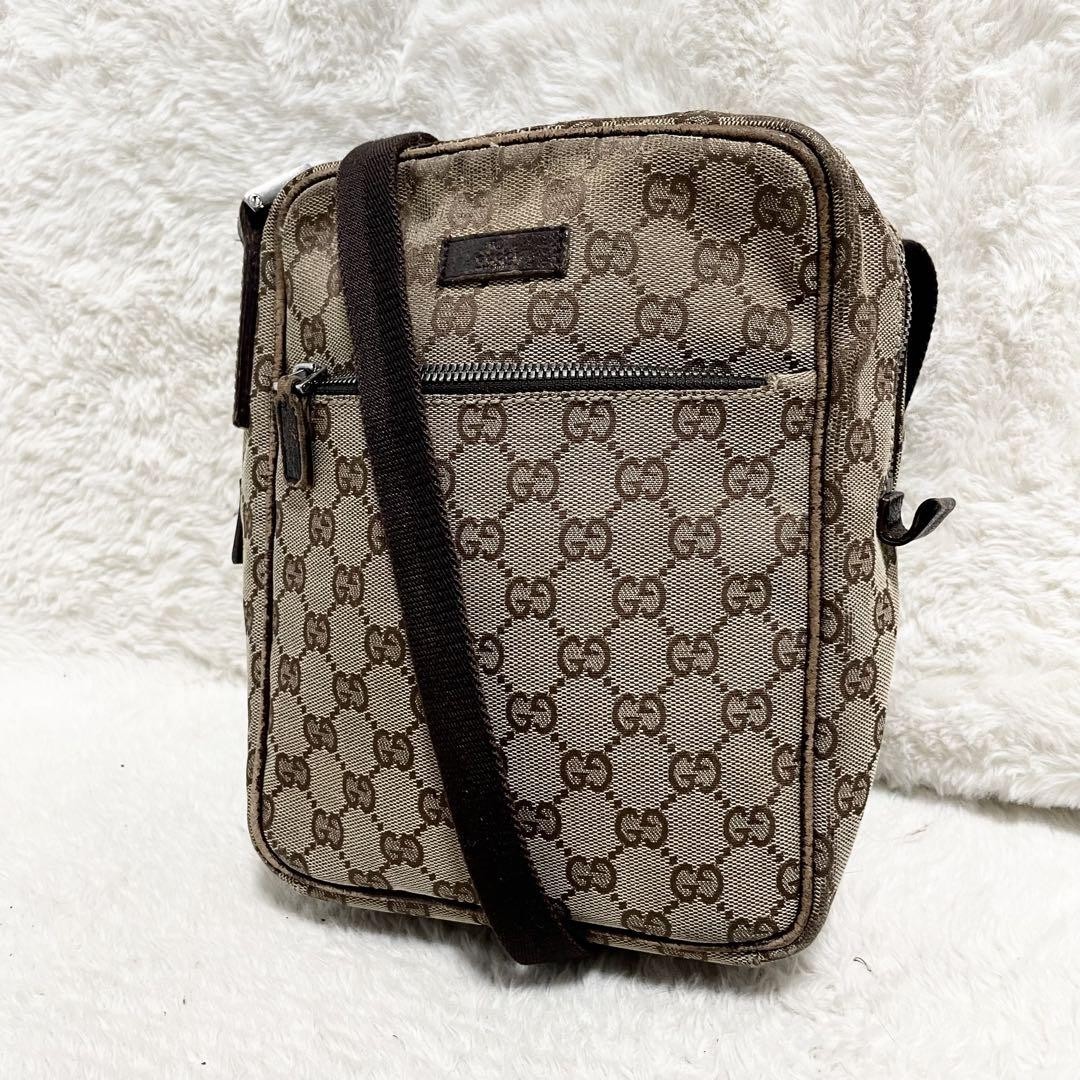 Gucci Shoulder Bag Body Gg Pattern Canvas Leather Logo