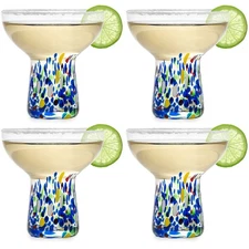 Stemless Margarita Glasses – Set of 4-6oz Luxury Hand Blown Confetti Marga