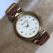 Vtg Valentino Women Dress Brown Leather Strap Quartz Analog 31mm Watch 7 1/2"