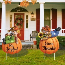 Fall Outdoor Decorations, Thanksgiving Scarecrow Yard Signs with Stakes