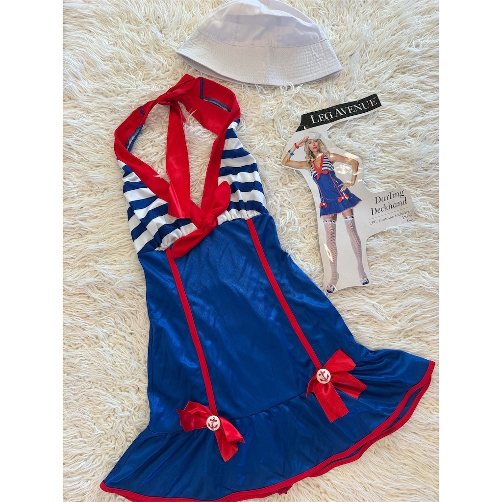 Sexy Conjunto de Disfraz de Marinero Leg Avenue para Mujer XS Multicolor Vestido y Sombrero Náutico
