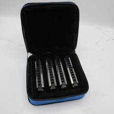 Lot of 4 Hohner Harmonica With Case Blues Rocker Bluesband C C D G