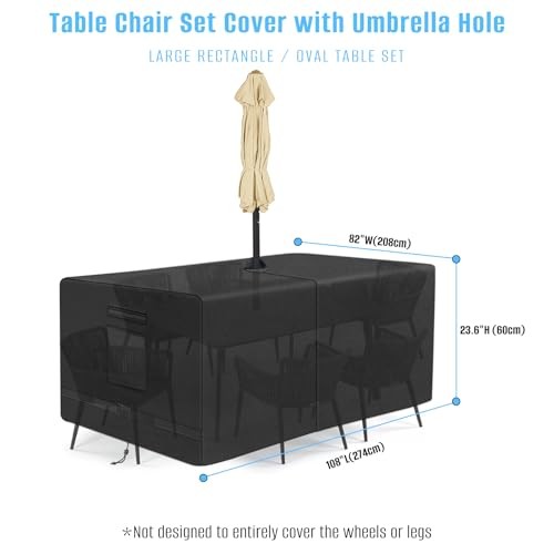 Rectangle Patio Table Cover with Umbrella Hole 108" L X 82" W X 23.6" H ...