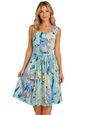Malvin Germany Linen Patchwork Floral Sun Dress Skater Cottage Midi Boho Size 10