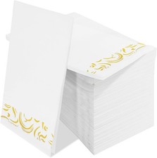 100Pack Disposable Paper Napkins, Dinner Napkins with Gold Trim for Guests,