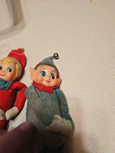 3 Mid Century MCM vintage Christmas elf dolls in red 12 inches Pixie VINTAGE Elf - Picture 8 of 10