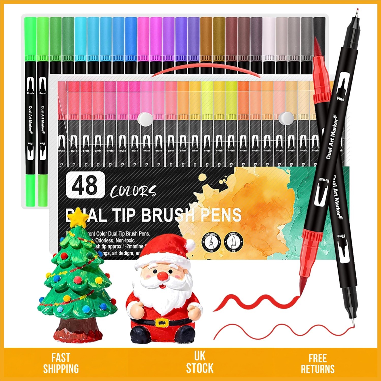 Vibrant Dual Tip Art Markers Professional Brush Fineliner Pens Set 48 Colours