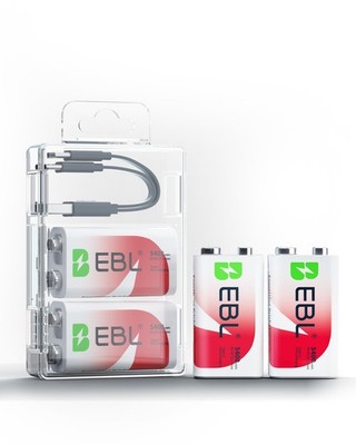 EBL 9V Batterien Li-ion wiederaufladbar über USB-Aufladung 5400 mWh + Ladekabel
