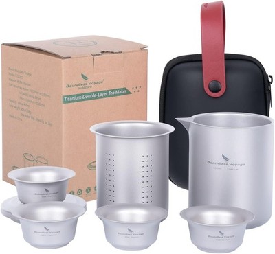 400ml Titanium Tea Maker Set with Filter Cover 3 Small Cups Double-Layer Teapot