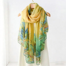 100 Mulberry Chiffon Silk Wrap Scarf Sarong Beach Oblong Shawl Mountain Print