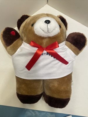 Teddy Tech Cough Buddy Plush Brown Bear Red Ribbon White T-Shirt