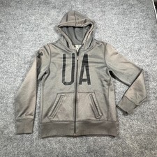 Under Armour Big Logo Hoodie Womens Medium Gray Fleece Lined Full Zip Winter