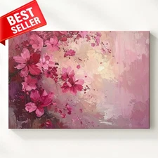 Canvas Wall Art Flowers Cascading Petals Pink Magenta Where Fleeting Vertical