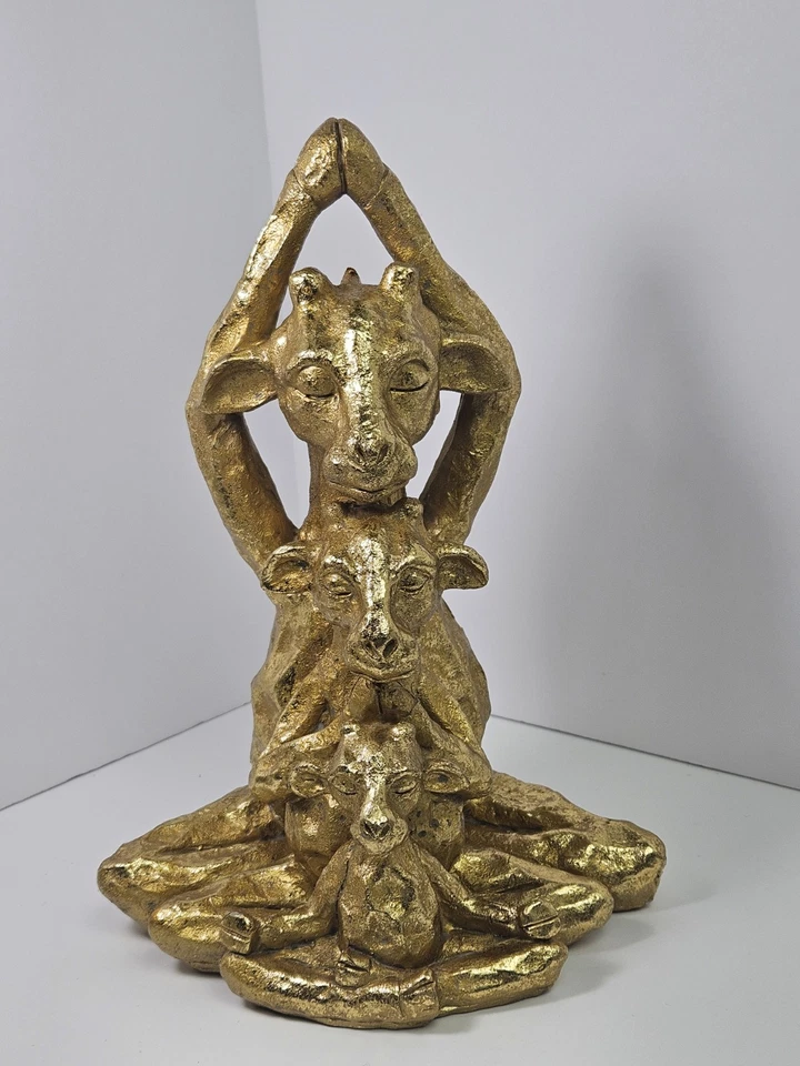 2-ЙОГА ЖИРАФ СЕМЬЯ смолы статуэтка металлический золото 9» - Изображение 2 из 4