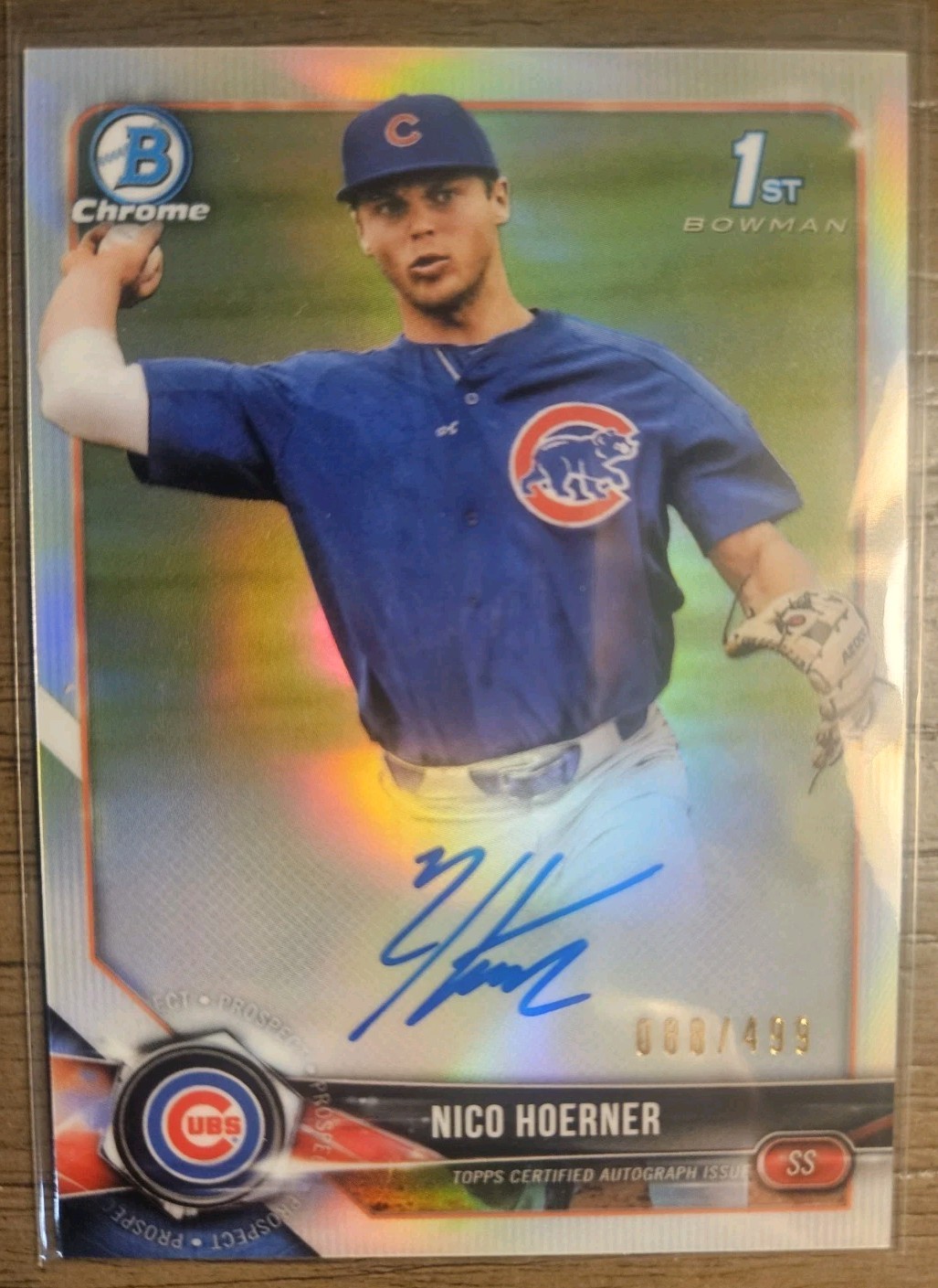 2018 1st Bowman Draft Chrome REFRACTOR - Nico Hoerner - AUTO /499 Cubs Rookie RC