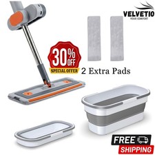 Flat Squeeze Mop 360° and Folding Bucket Hand Washing Floor Cleaning Mop 3 Pads