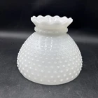 VTG WHITE MILK GLASS HOBNAIL CRIMP TOP HURRICANE STUDENT LAMP SHADE 8' FITTER
